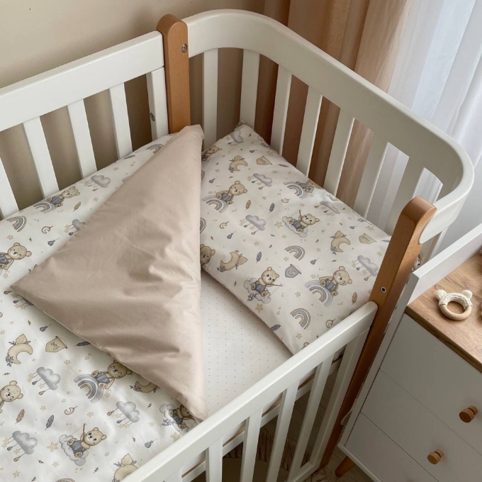 Set lenjerie de schimb pentru patut bebe 3 piese Mix ursulet bej (2)